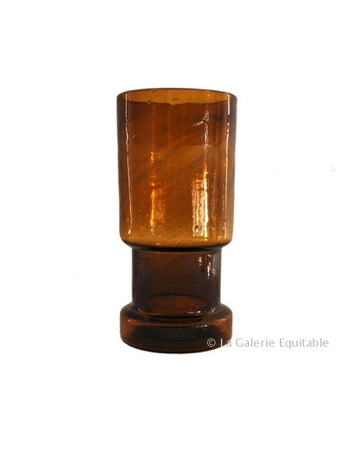 Vase en verre ambre soufflé bouche