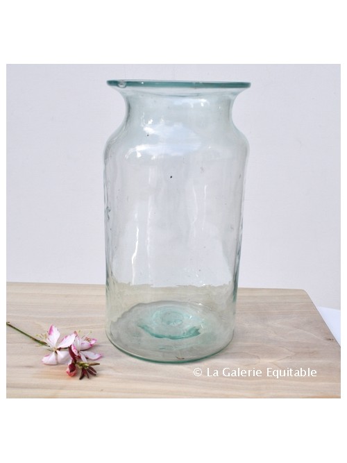 Vase rond à collerette en verre soufflé artisanal transparent