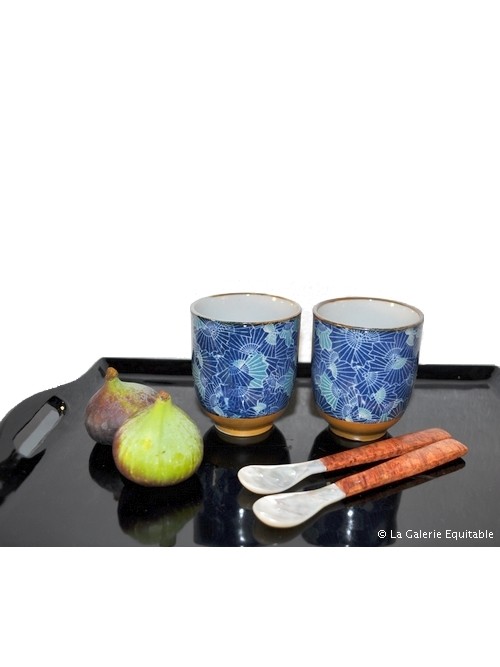 Tasses à thé ou café motif éventails bleus Japon