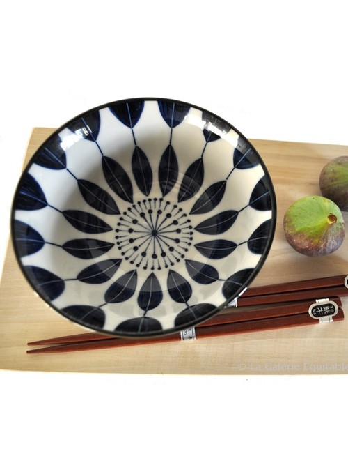 Coffret 2 bols décors géométriques bleus Japon